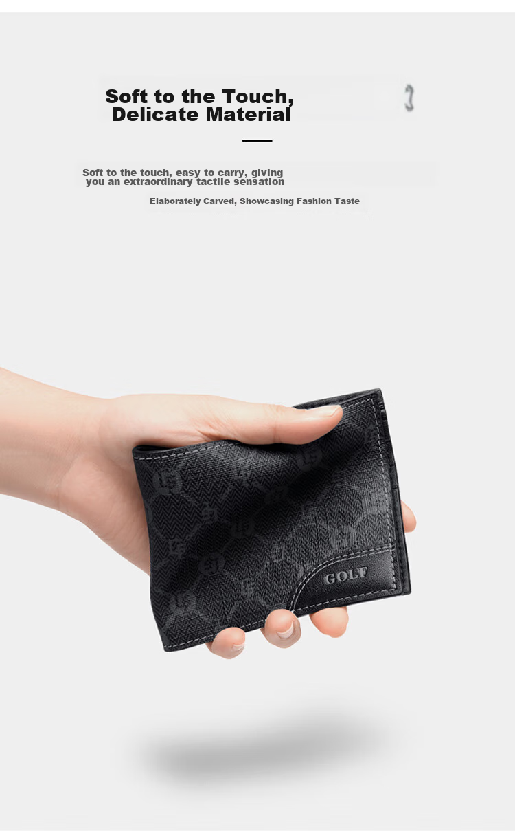 GOLF GOLF Men's Wallet Multi-card Short Wallet Men's Casual Card Holder Retro Printed Large Capacity Leather Clip Horizontal Ticket Clip Business Small Wallet 5V786386J Black 9