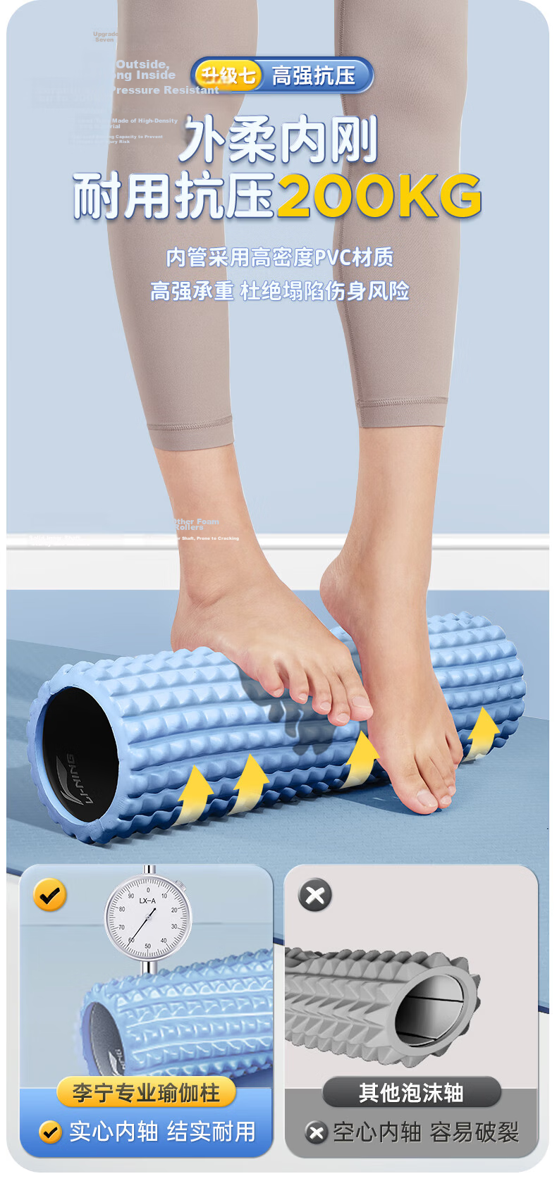 LI-NING Foam Roller Muscle Relaxation Yoga Stick Spiky Massage Roller Calf Massager Fitness Equipment 11