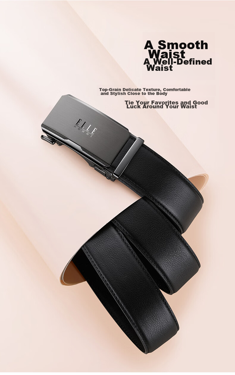 ELLE HOMME French Brand Men's Genuine Leather Automatic Buckle Belt Inner Wear Waistband Gift Box Birthday Present for Boyfriend Husband 7