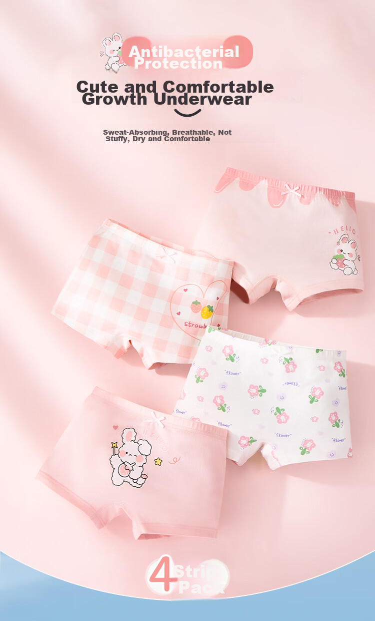 Miiow Kids Girls' Summer Cotton Antibacterial 7A Mulberry Silk Crotch Underwear Baby Boxer Shorts 1