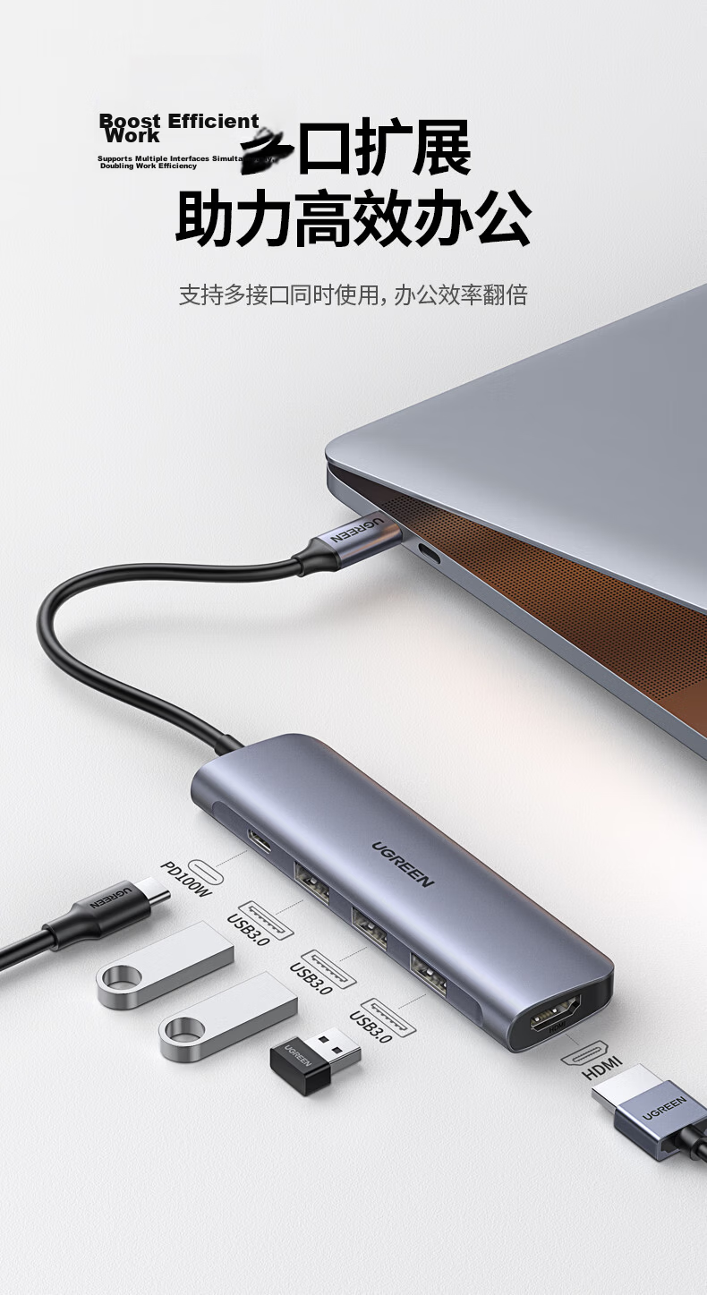 UGREEN Type-C Expansion Dock, USB-C Hub Splitter, Network Cable Adapter, Compatible with IPad Apple 16/17 MacBook Laptops, HDMI Thunderbolt 4 Converter Charger 3