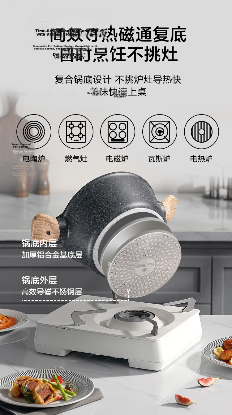 JD Original Non-Stick Soup Pot in White Wheat Stone Color for Home Cooking And Stewing, Compatible with Gas And Induction Cooktops, with Steamer Insert, 24cm 8