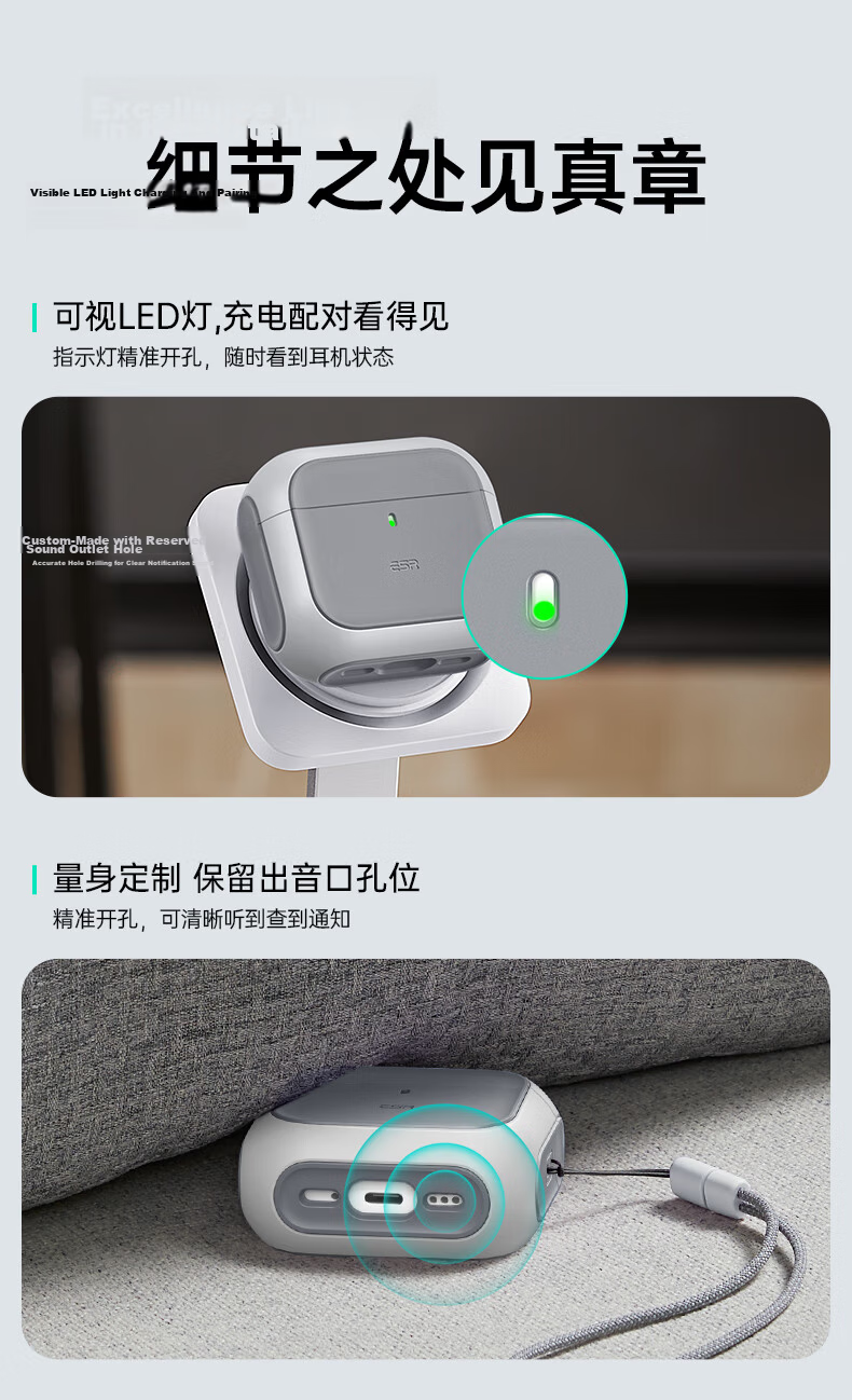 ESR AirPods 5/4 Protective Case, Apple Earphone Case, 2026 New Model, Noise-Cancelling Earphone Shell, MagSafe Magnetic, Wireless Charging Compatible, Bluetooth, Anti-Slip, Shockproof 6