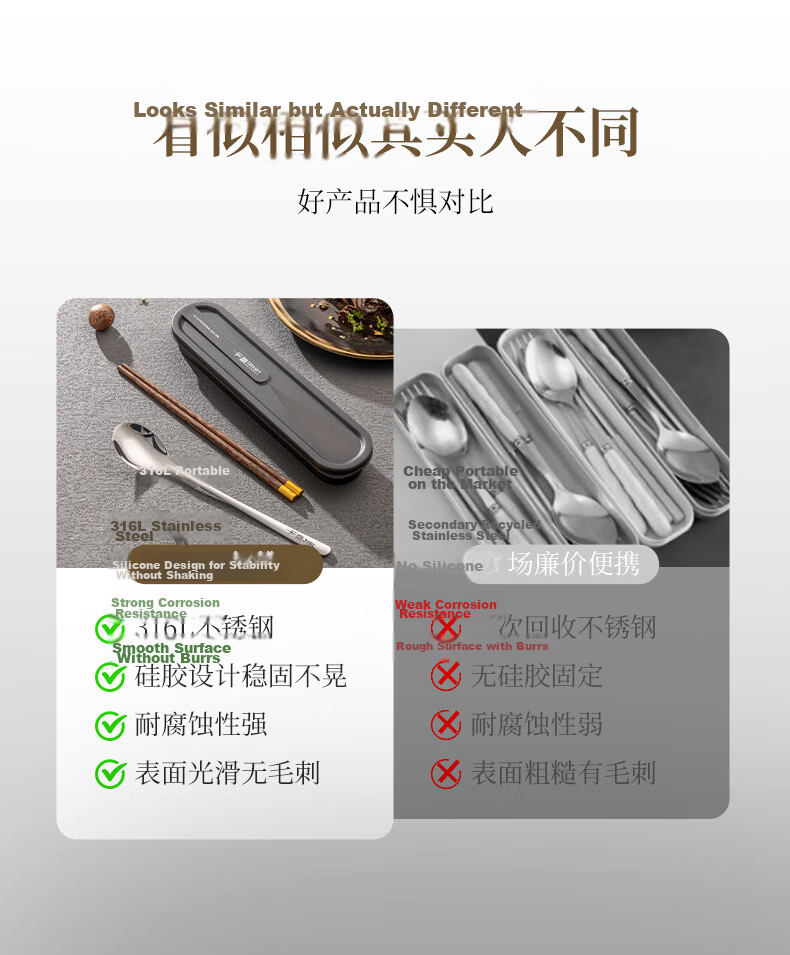Guangyi Chopsticks, Tableware Student 304 Stainless Steel Chopsticks And Spoon Set, Portable Cutlery for Office Workers, GY7338 9