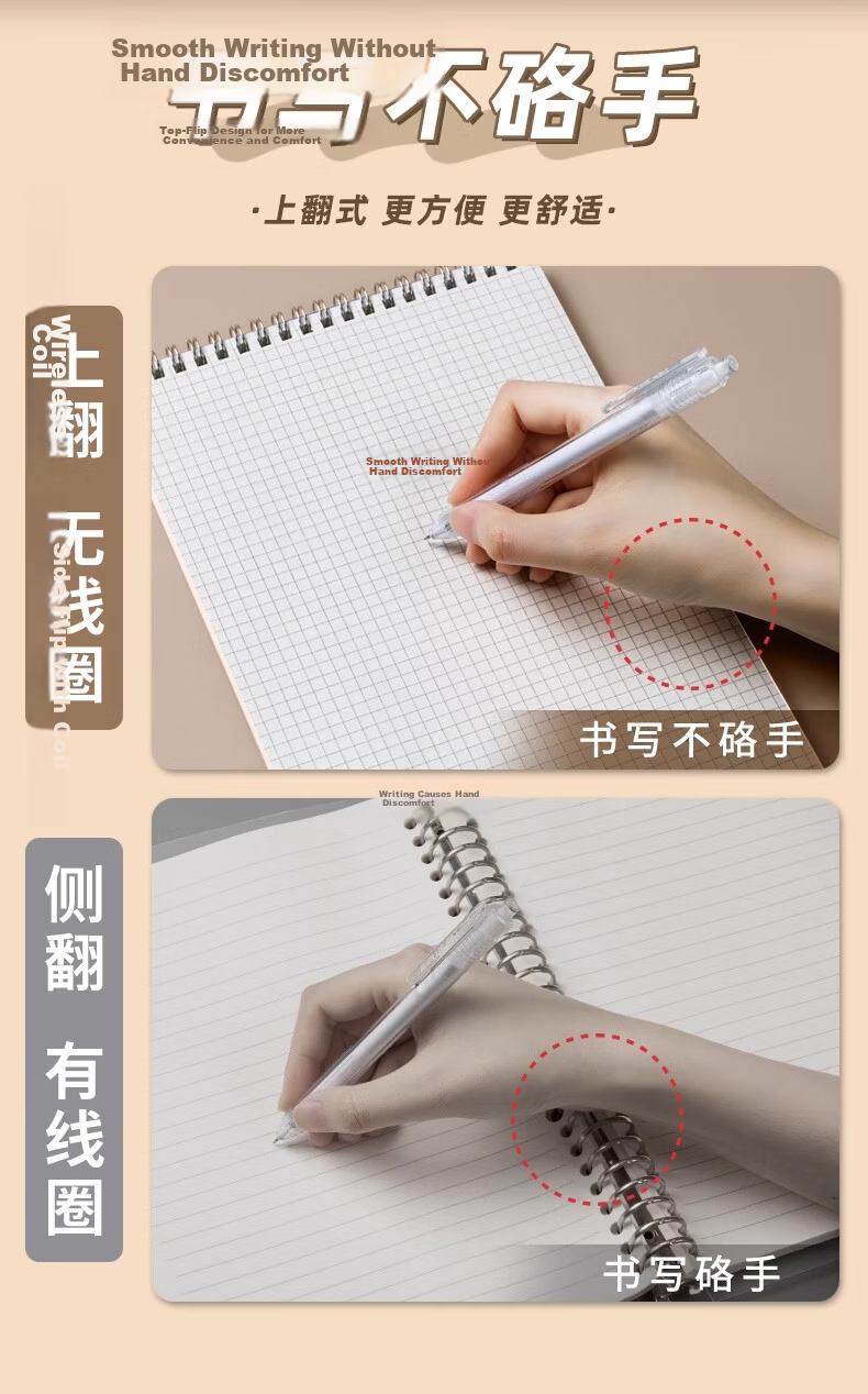 TRUECOLOR B5 Grid Spiral Notebook Thickened Office Memo Book Horizontal Line Practice Small Square Notebook Popular Product [A5 Grid] 1 Pack/80 Sheets 4