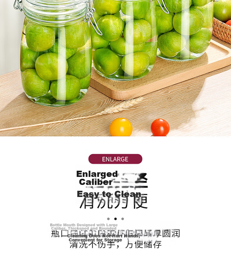 Baijie Glass Sealed Jars 3-Pack 1000ml Storage Jars Household Glass Bottles for Wine, Pickles, and Preserving Garlic 6