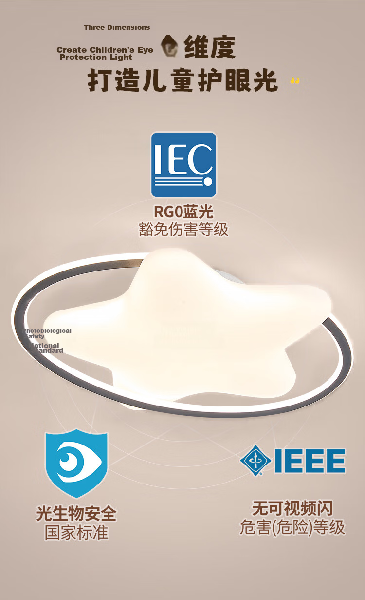 NVC LED Ceiling Light Full Spectrum Eye Protection Bedroom Kids Boys Girls Renewal Subsidy Star Three Colors 54W 8