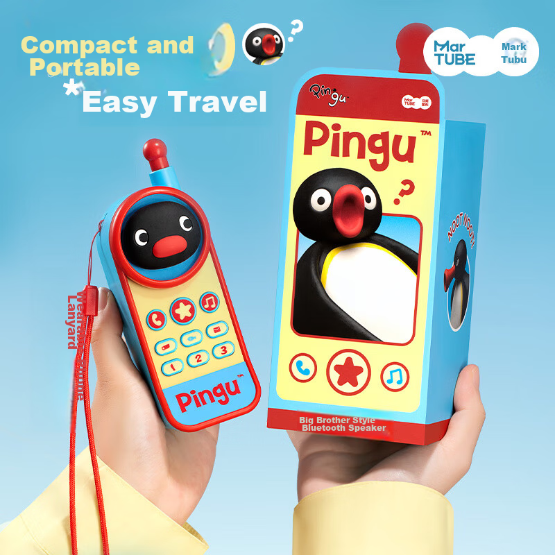 MARtube Pingu Penguin Bobble Head Bluetooth Desktop Speaker High-Quality Small Outdoor Audio New Wedding Housewarming Gift for Girlfriend Boyfriend Boys Girls