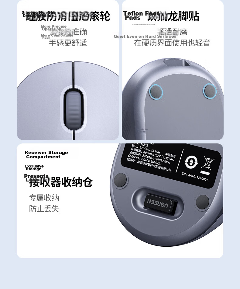 UGREEN Wireless Mouse, Quiet And Low-Noise Office Mouse, Compatible with Huawei And Xiaomi Laptops And Desktop Computers, USB Wireless Connection Mouse, Batteries Included 18