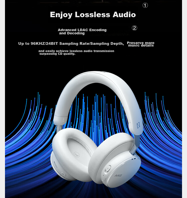 AKG N9 Flagship Sound Quality Over-Ear Wireless Noise-Cancelling Bluetooth Headphones 2.4G Quad-Mode Gaming Esports Music HiFi Compatible with Apple Huawei Black 16