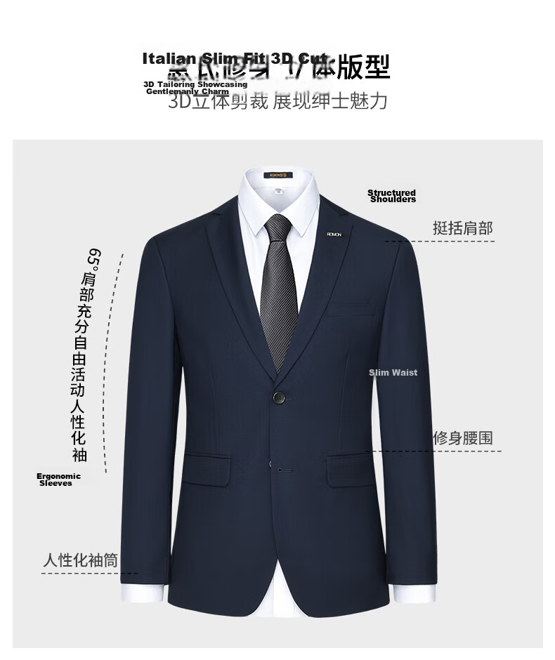 ROMON Men's Suit, Business Elastic Workwear Casual Blazer Jacket, Formal Wear Professional Attire Outerwear, Small Suit for Wedding 4