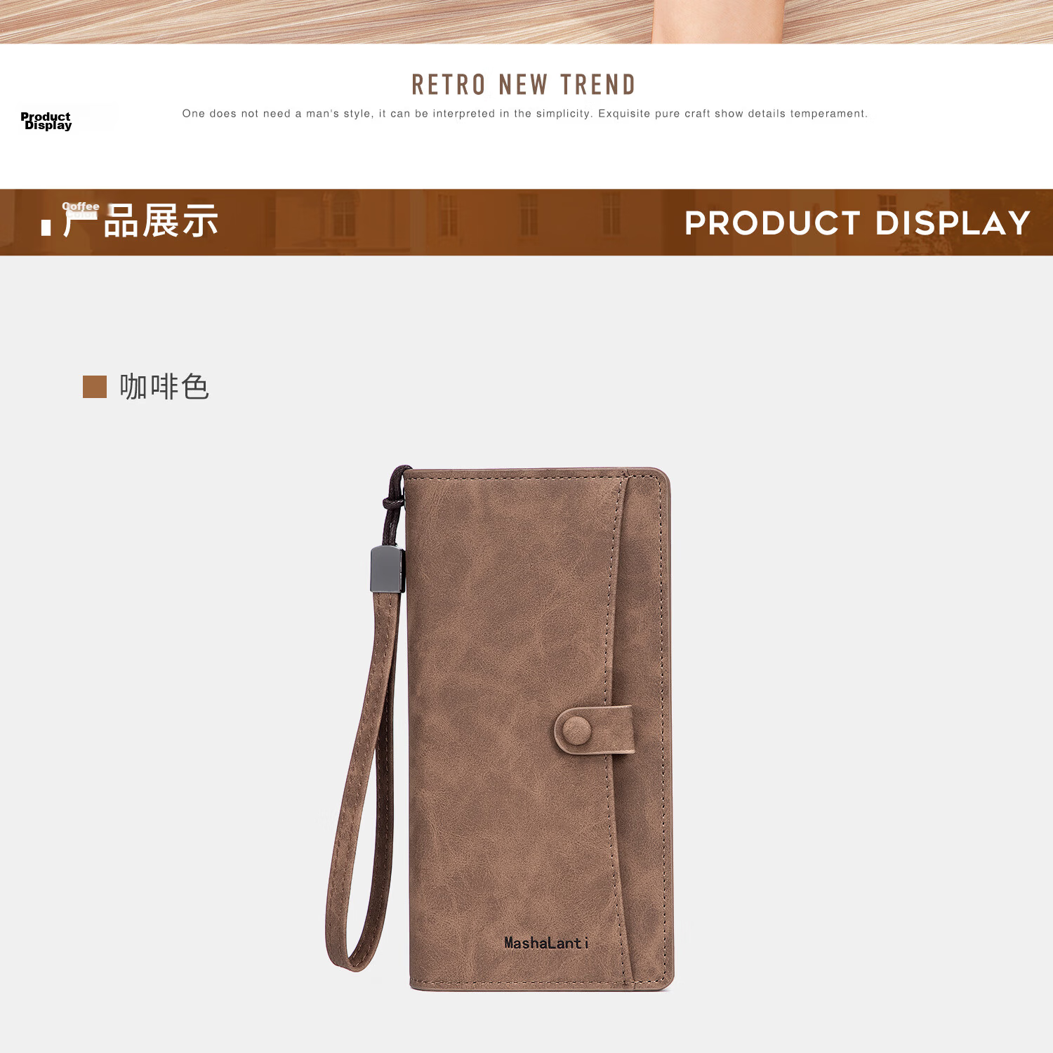 MashaLanti Men's Wallet, Large Capacity, Leather Billfold, Long Zipper Coin Purse, Multifunctional Clutch Card Holder, Business Document Wallet All-I 22