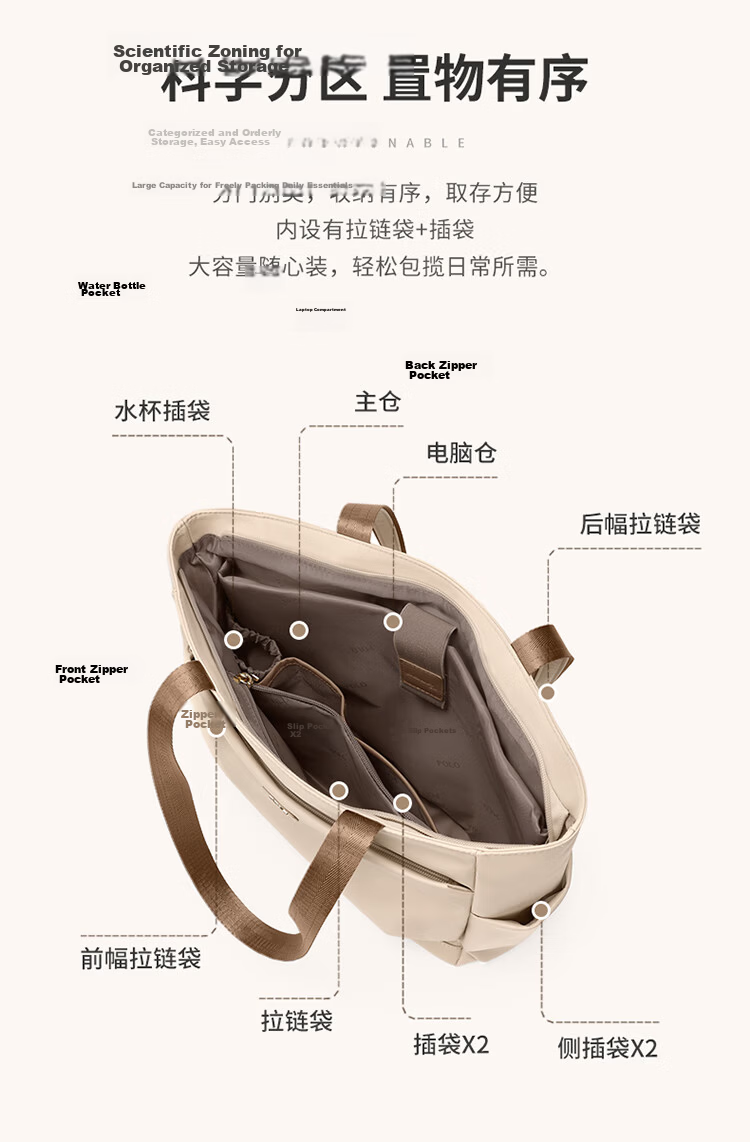 POLO Women's Shoulder Bag Elegant Large Capacity 15-inch Laptop Tote Lightweight Crossbody Bag Birthday Gift 9