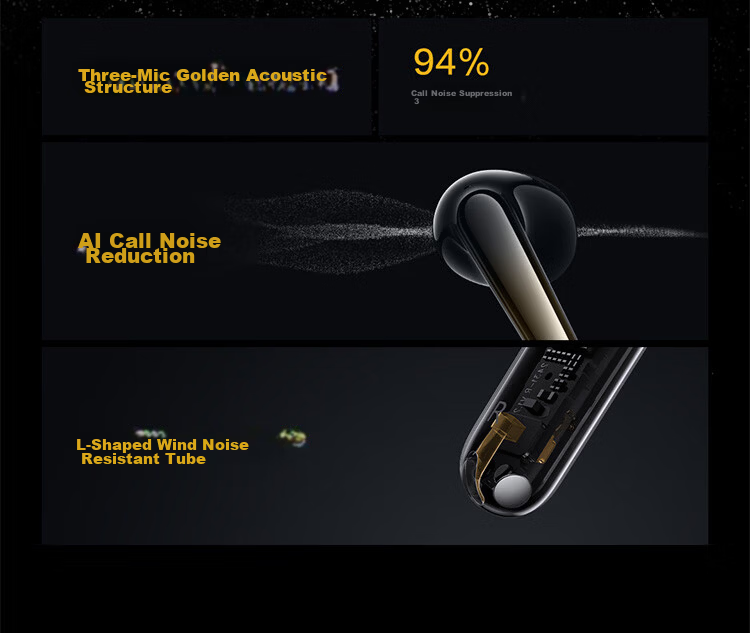 Vivo iQOO TWS Air3 Pro Star Yellow 50dB Adaptive Active Noise Cancelling 47h Long Battery Life Bluetooth Earphones Compatible with Apple Huawei Xiaomi OPPO Phones 12