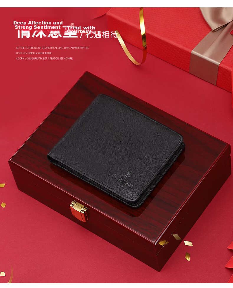 MEXICAN Men's Wallet First Layer Cowhide Short Horizontal Wallet High-End Gift Box Birthday Present for Men and Dad 2
