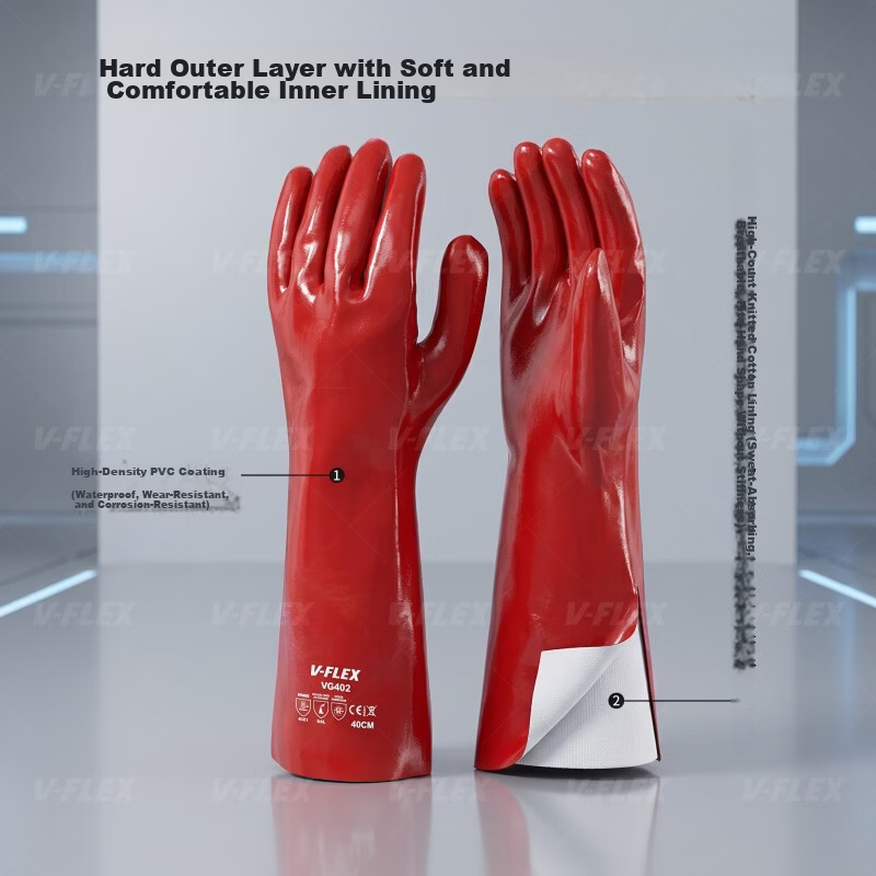 SHENGLI V-FLEX® VGR635 Natural Latex Industrial Chemical Resistant Gloves Oil Resistant Acid and Alkali Resistant Corrosion Resistant Rubber Gloves 35cm Black and Orange 2 Pairs Pack 8