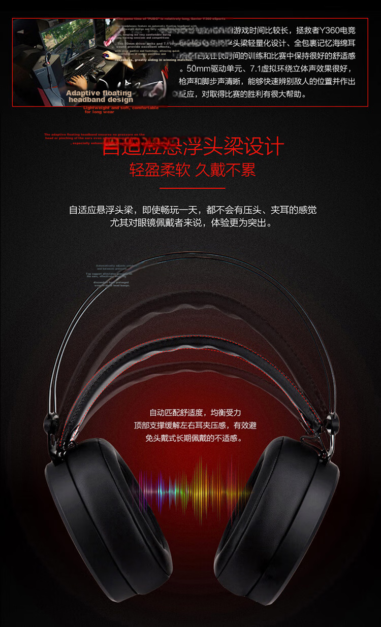 Lenovo Savior Thunder Y480 Wired Gaming Headset, Over-Ear Professional E-Sports Headphones with Microphone, USB Headphones in Black, for Playing Black Myth: Wukong And Triangular Battle Royale 3