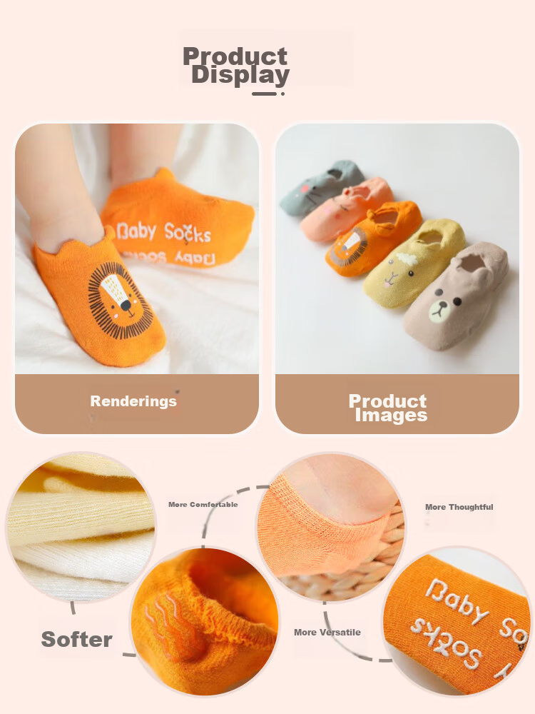 9i9 Baby Floor Socks Non-Slip Grip Toddler Walking Socks 5 Pairs A42 Mixed Animal Design 1-3 Years 12