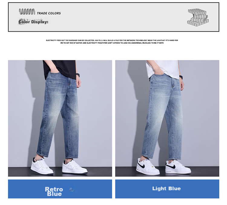TUCANO Men's Summer Fashion Casual Loose Straight-Leg Cropped Jeans Retro Blue 32 9