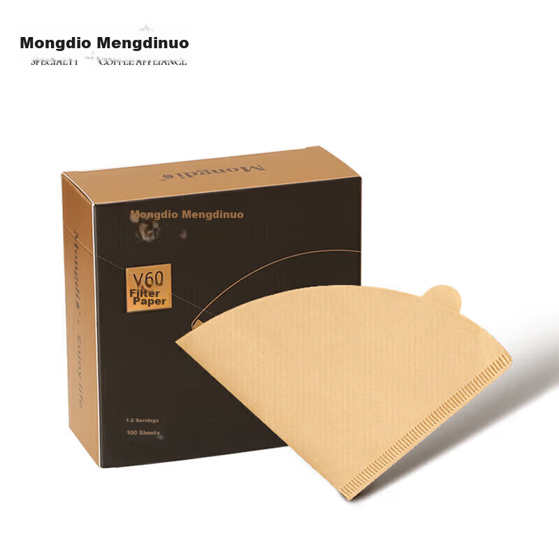 Mongdio Coffee Filter Paper V60 Drip Pour-Over Coffee Filter Paper V-Shaped Filter Cup for 1-2 People 100 Pieces