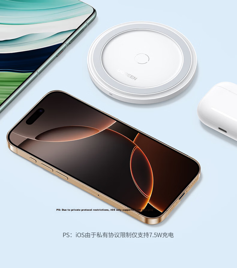UGREEN Wireless Charging Stand for Apple iPhone 17/16/15/14/13 Pro Max/12/X/8P, Huawei Phones, Xiaomi Android 15W Desktop Charger with Earphone Holder 17