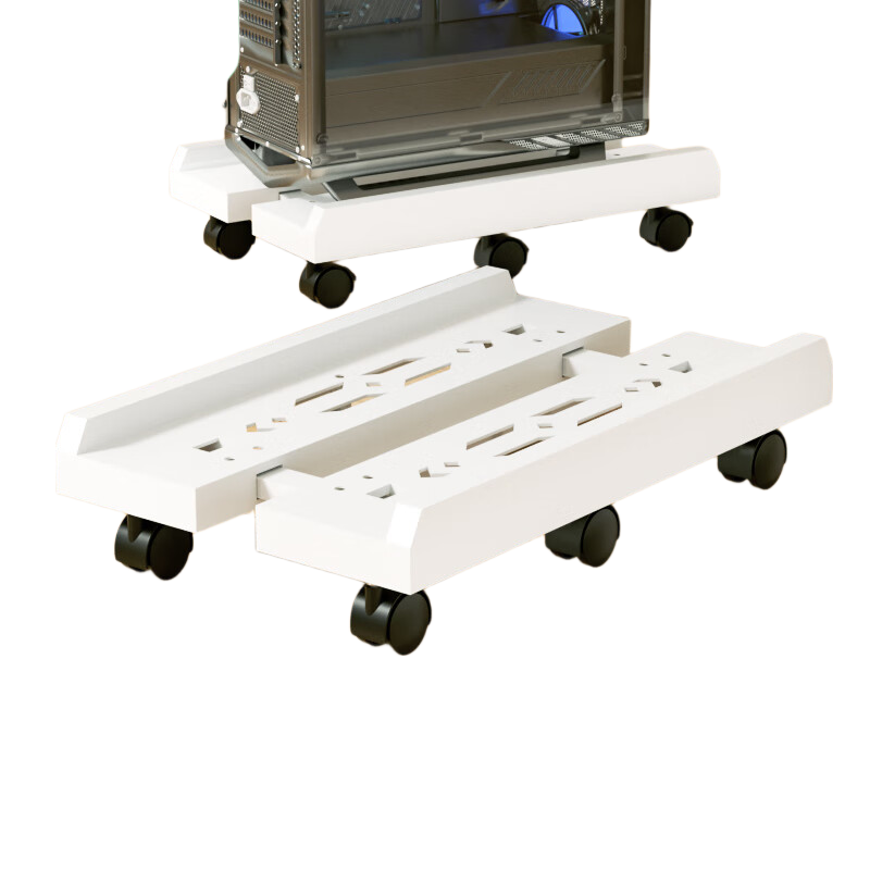 KELEPU Computer Tower Mobile Stand, Desktop Computer Case Stand Base Tray, Thickened Load-Bearing, Adjustable Width, Omnidirectional Casters/brake Wheels, Porcelain White
