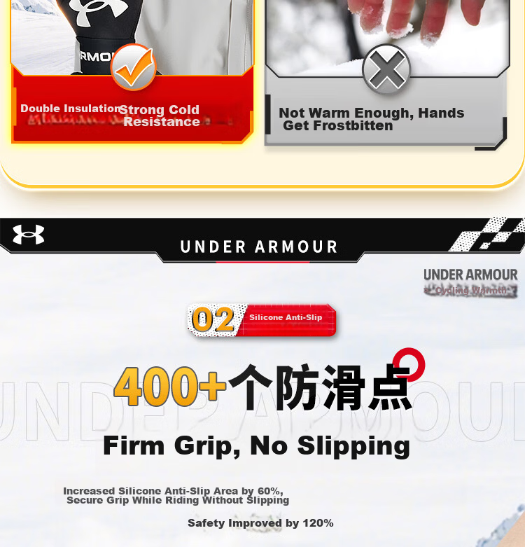 Under Armour Warm Gloves for Cycling, Winter Riding, Motorcycle Riding, Windproof, Electric Scooter Riding, Skiing, Cold Protection, Cotton Sports Equipment 7