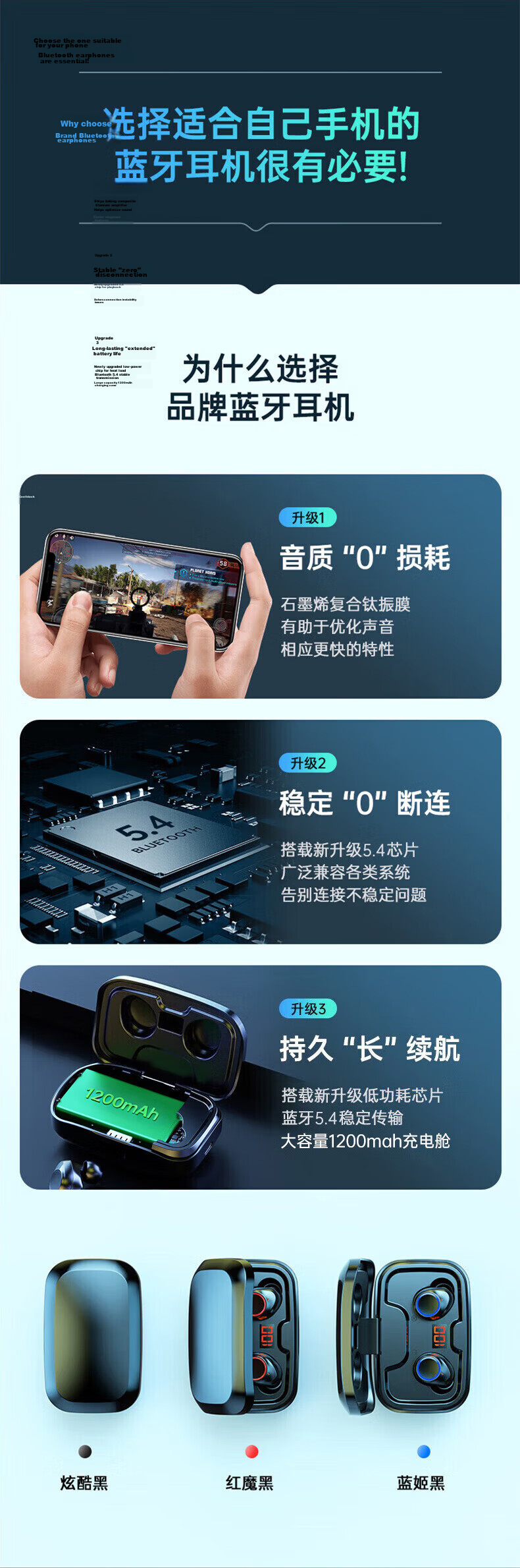 Chuangu Bluetooth Wireless Sports Running In-Ear Earphones Noise Cancelling Waterproof Invisible Mini Gaming Low Latency Long Battery Life High Sound Quality Compatible with Android 5