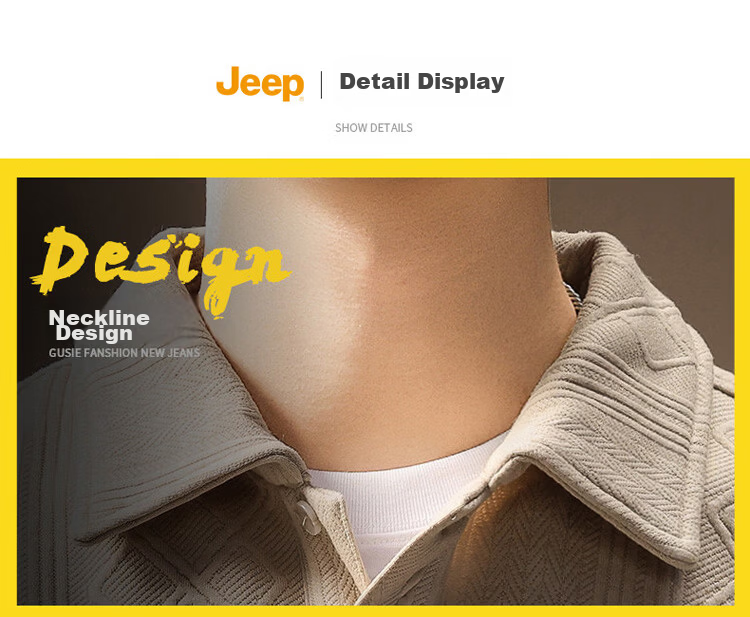 JEEP Men's Spring Autumn Polo Collar Long Sleeve Heavyweight T-Shirt Sweatshirt Black 3XL 15