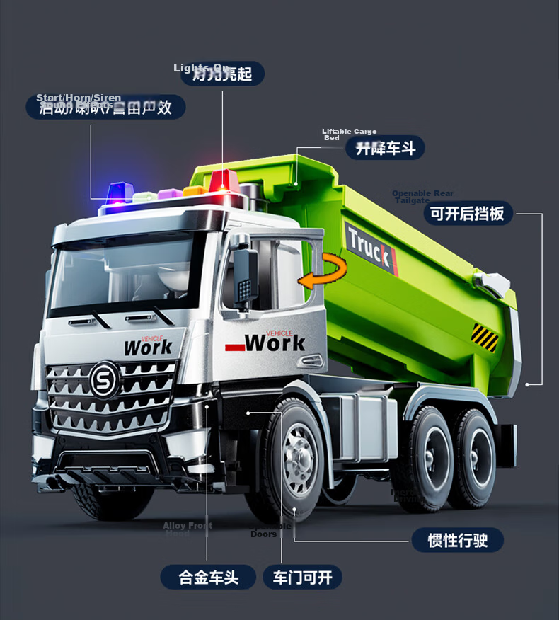 BEIBITONGHUA 1:16 Alloy Dump Truck Construction Vehicle Children's Toy Car Model Transport Truck Boy's Birthday Gift 10