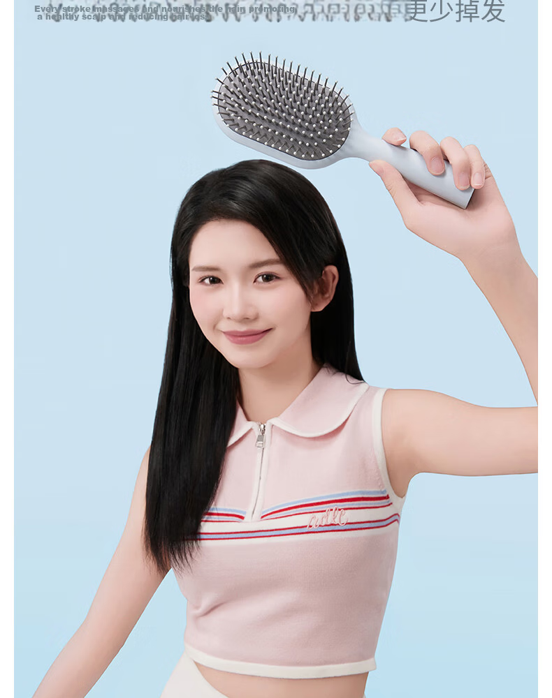 MINISO Upgraded Mini Portable Standing Airbag Comb Hair Styling Comb Gift with Cleaning Brush, Pink 17
