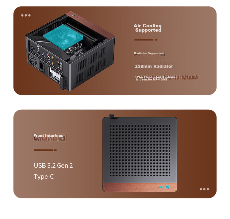 JONSBO N10 Black ITX Mini Desktop Case (3.3mm Aluminum Alloy Shell, North American Black Walnut Wood, ITX Form Factor, 4.5L Volume, 1U FLEX Power Supply) 10