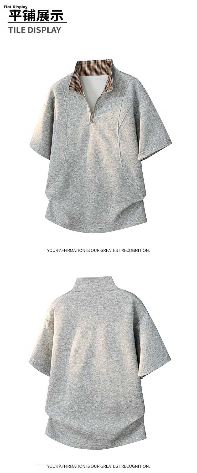 MMOPTOP American Deconstructed Half-Zip Stand Collar Polo Shirt Men's Summer Cotton Raglan Short Sleeve T-Shirt MP24 White XL 7
