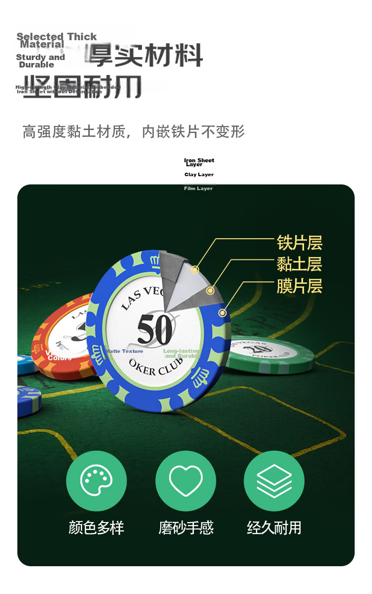 Wangjing Poker 500 Large Denomination Clay Chips, Texas Hold'em Poker Chips, Mahjong Chips And Coins, Card Game Point Chip Set 3
