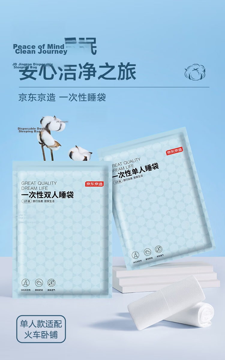 JD Original SMS-Grade Disposable Single-Person Sleeping Bag for Travel, Train Sleeper, Hotel, Hospital Accompaniment 1