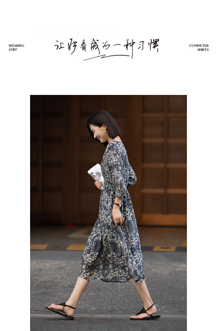 Demana Romantic Chiffon Season Spring Urban Commuter V-Neck Slim Waist Women's Two-Piece Dress 10