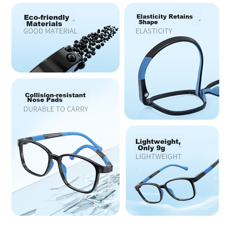 Pulais Kids Blue Light Blocking Glasses Anti-Myopia Frame Unisex Dark Blue 8072 + Gift Box 5
