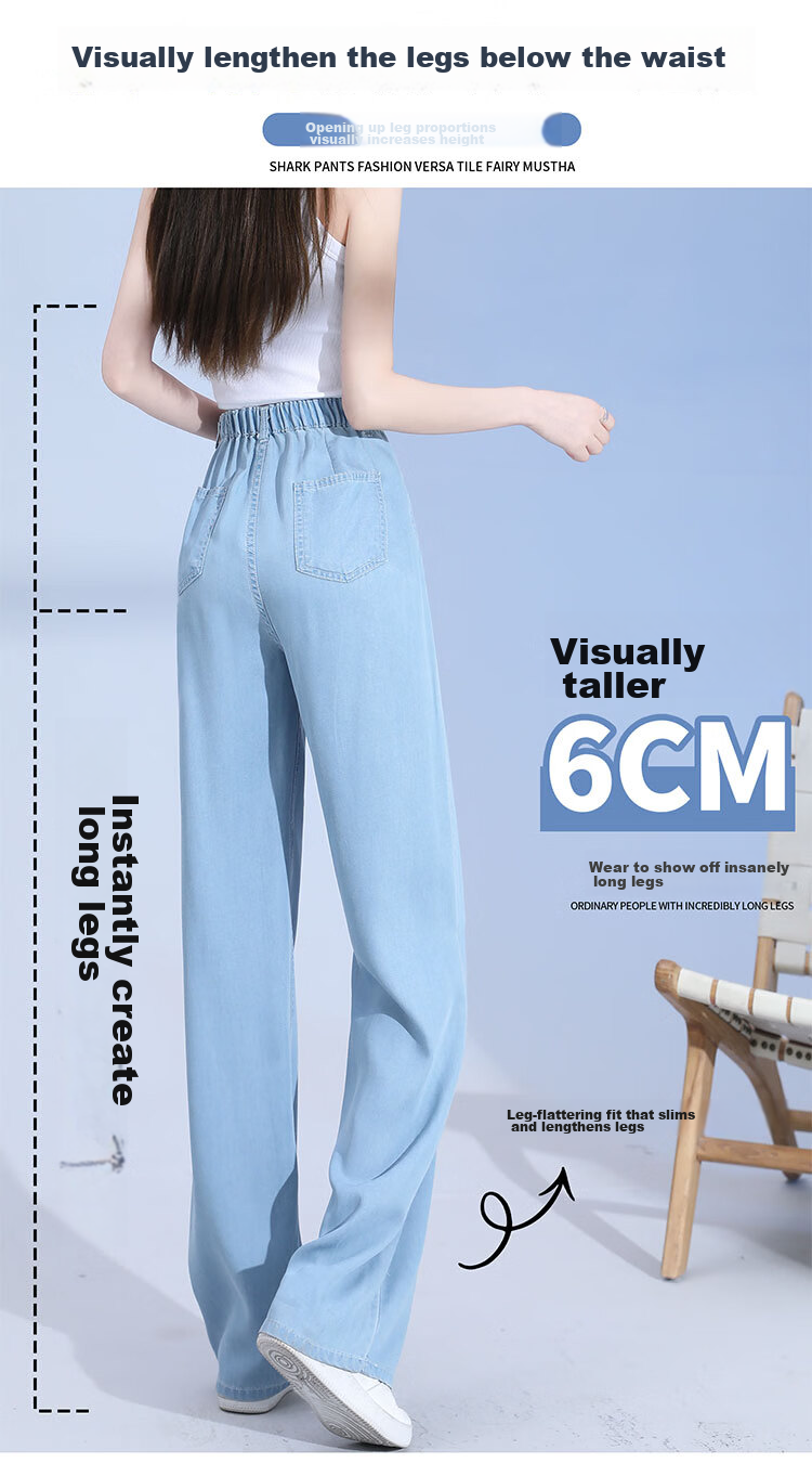 Jeanswest Women's Summer Lightweight Draped Lyocell Tencel Ice Silk Straight Wide-Leg Jeans Deep Vintage 2XL 9