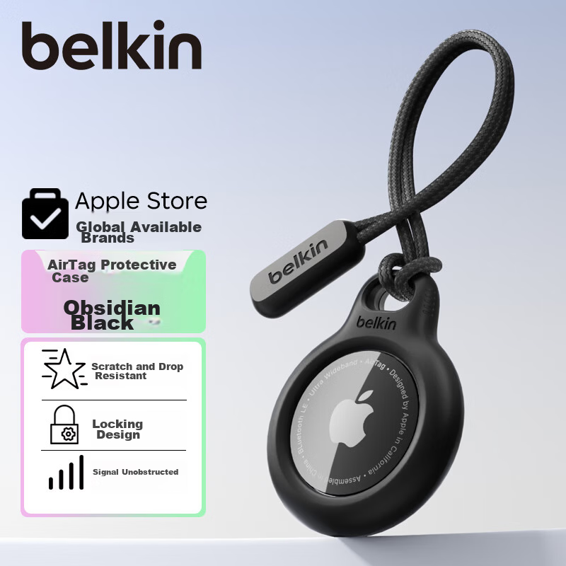 BELKIN AirTag/AirTag2 Lanyard Keychain Silicone Protective Case F8W974 Black