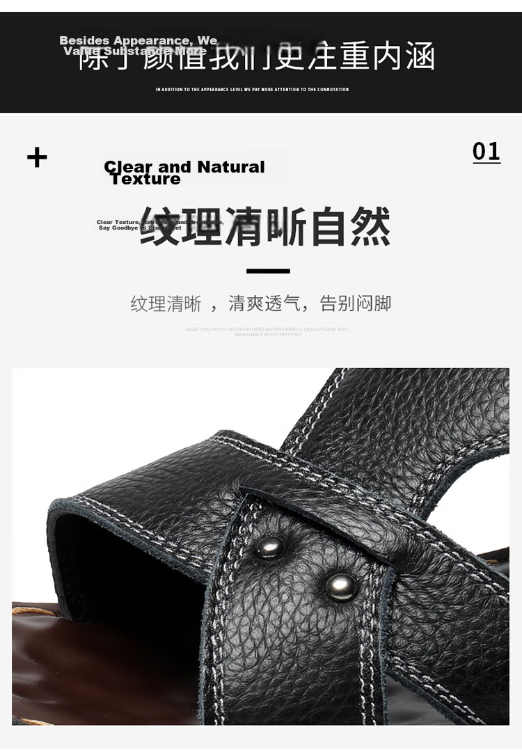 Playboy Men's Summer Casual Beach Sandals Outdoor Middle-aged and Elderly Dad Leather Slippers Black Size 43 9