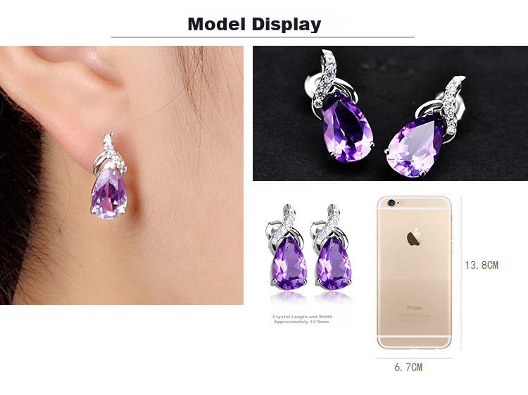 JOLEE S925 Silver Stud Earrings with Amethyst And Colored Gemstones, Fashion Jewelry, Gift for Women on Holidays, One Item One Certificate 7