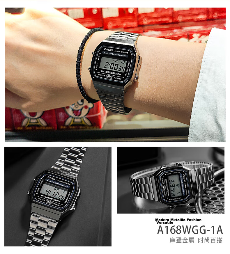 Casio Retro Square Digital Watch for Students, Unisex, A168WERB-2A 13