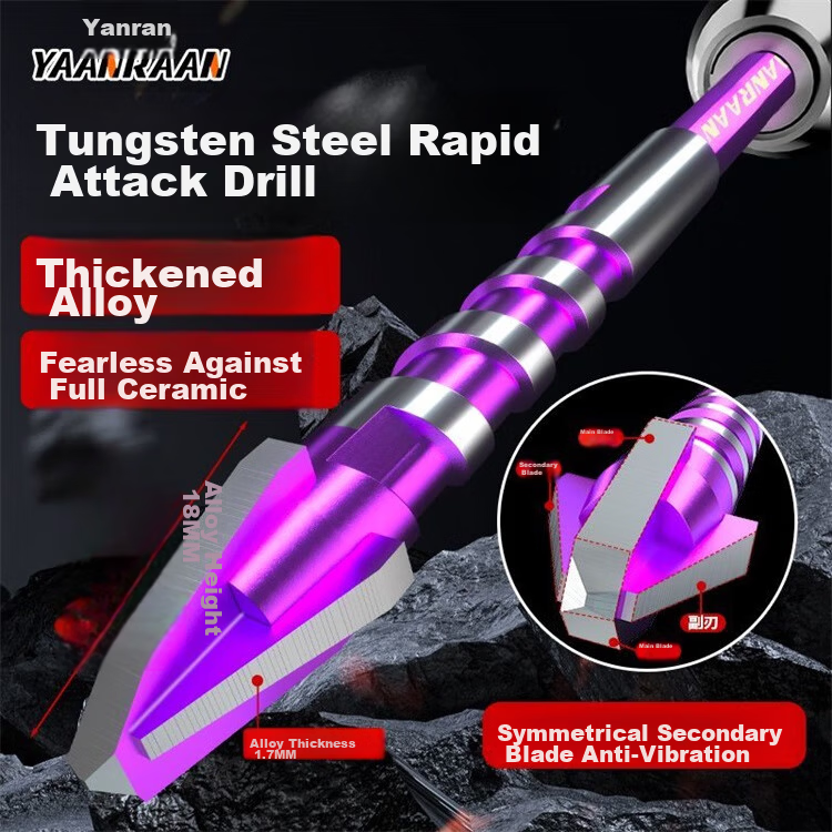 Yanran Tungsten Steel Rapid Attack Four-Flute Alloy Eccentric Drill Bit for Tile and Concrete 6mm 3pcs 1