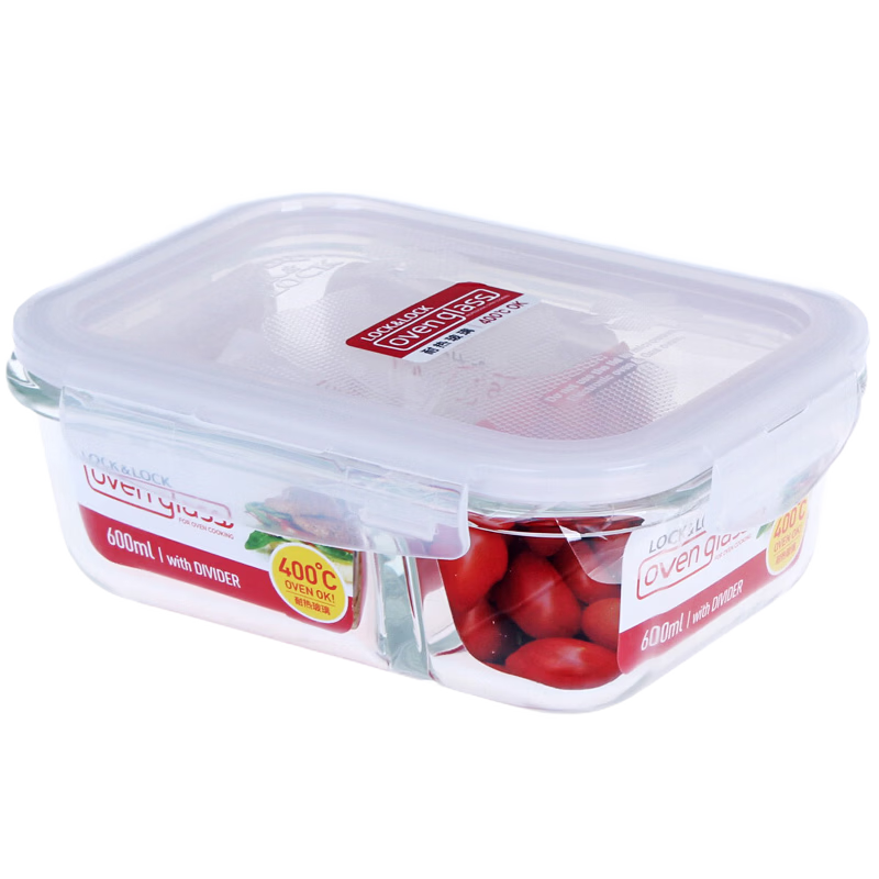 Lock&Lock 1.02L Large Capacity Heat-Resistant Glass Lunch Box with Two Compartments, Microwaveable, Airtight Storage Container