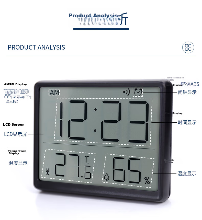 Hense Indoor Temperature and Humidity Clock Alarm Kitchen Clock Refrigerator Magnet Electronic Clock Desktop Clock Electronic Watch Wall Clock Table Clock HA8218 White Back to School Season 12