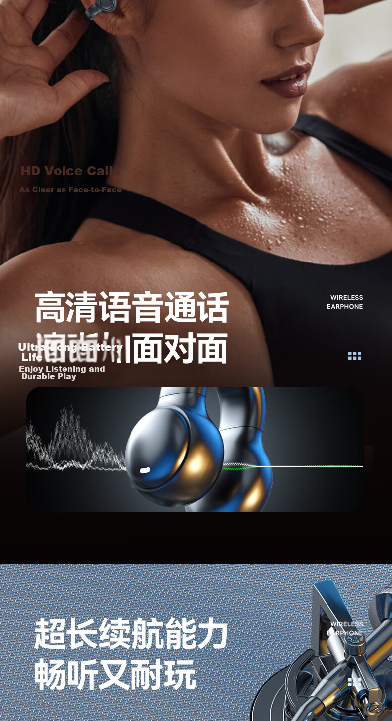 Chuangzhe True Wireless Bone Conduction Concept Bluetooth Headphones, Clip-On Style, Not In-Ear, Ultra-Long Battery Life, Large Capacity, Sports Running Cycling High-Quality Call Headphones 10