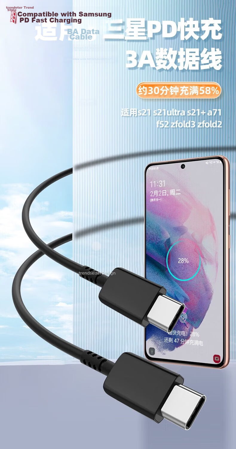 Chaofan Compatible with Samsung Data Cable, Type-C Dual-Head 25W/45W Fast Charging, W25s23/s22/s21/s20/note20/+/ultra/f52 Phone Super-Fast Charging Cable 1