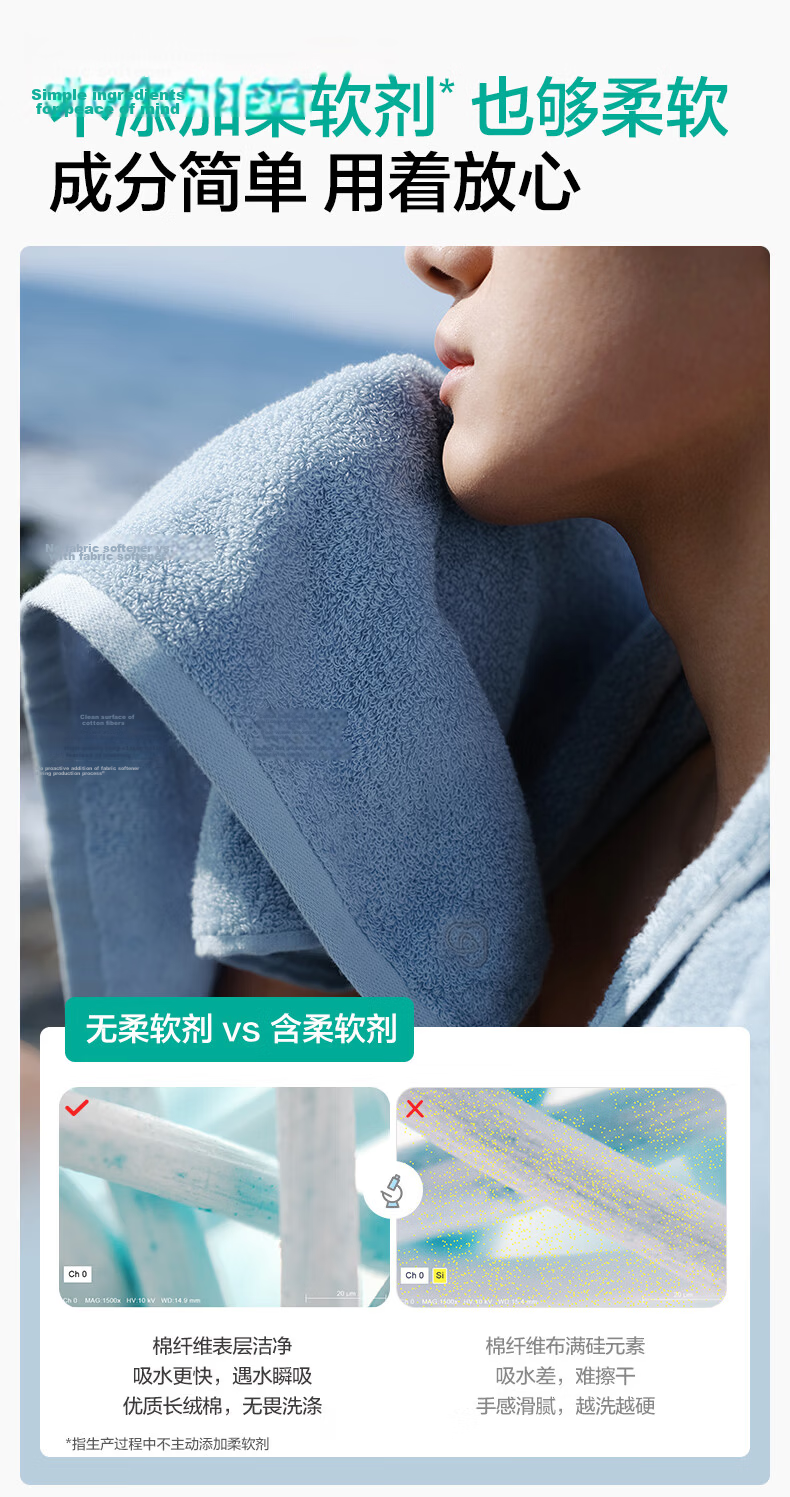 PurCotton Towel, Lint-Free, Extra Large And Thick, Antibacterial, Soft, Highly Absorbent, Bamboo Green, 32*70cm 9