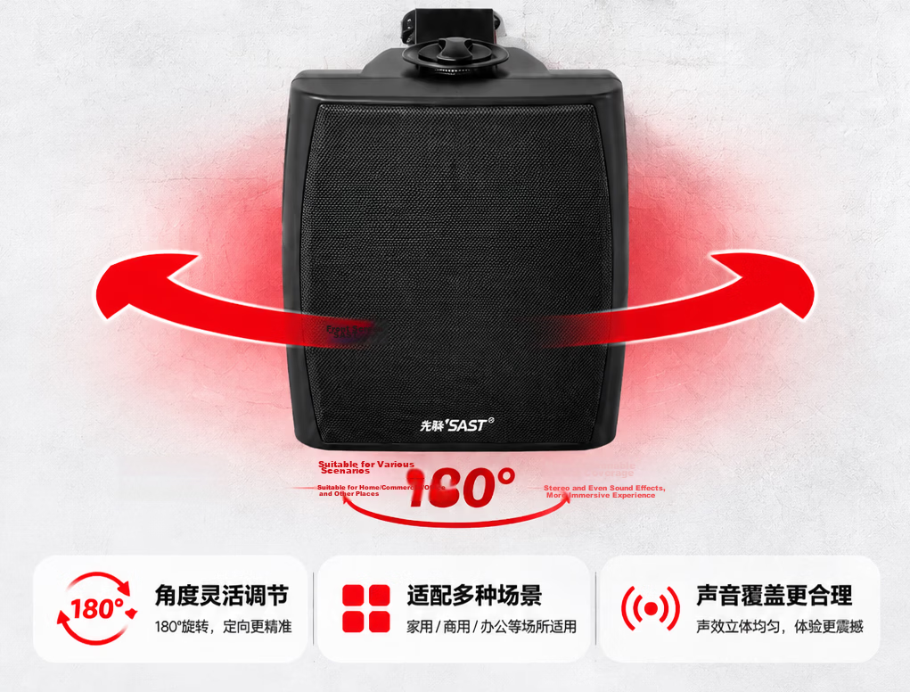 SAST Wall-Mounted Speaker 40W Passive Speaker Requires Amplifier 4-Inch Commercial Engineering Conference Room Restaurant Home Public Broadcasting Background Music 4