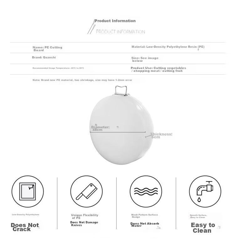 Universal Round Cutting Board 48x5cm Thickened PE Commercial Meat and Vegetable Chopping Board Plastic Butcher Block 2